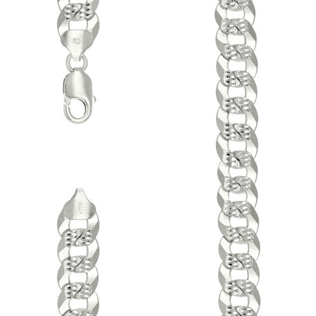 925 Sterling Silver Solid Pave Super Flat Cuban Chain Silver 350 13.7mm