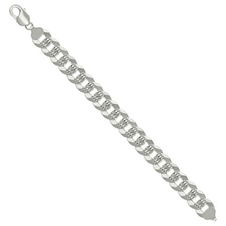 925 Sterling Silver Solid Pave Super Flat Cuban Chain Silver 350 13.7mm