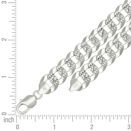 925 Sterling Silver Solid Pave Super Flat Cuban Chain Silver 350 13.7mm
