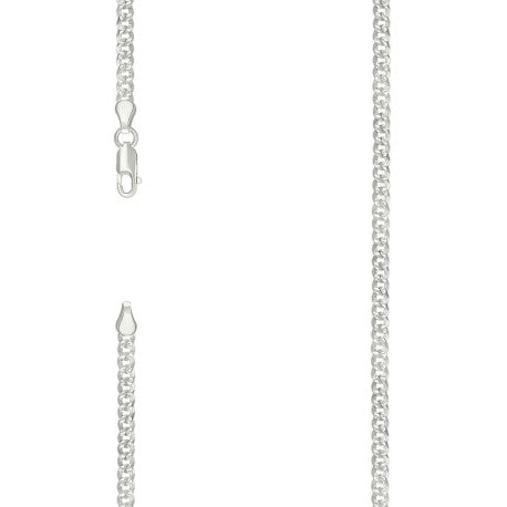 925 Sterling Silver Solid Pave Super Flat Cuban Chain Silver 080 3mm