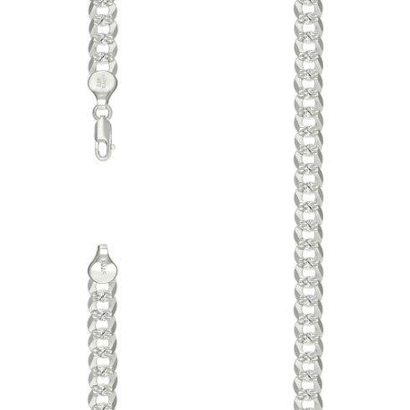 925 Sterling Silver Solid Pave Super Flat Cuban Chain Silver 180 7.2mm