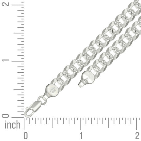 925 Sterling Silver Solid Pave Super Flat Cuban Chain Silver 180 7.2mm