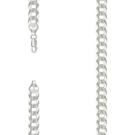 925 Sterling Silver Solid Pave Super Flat Cuban Chain Silver 200 7.8mm