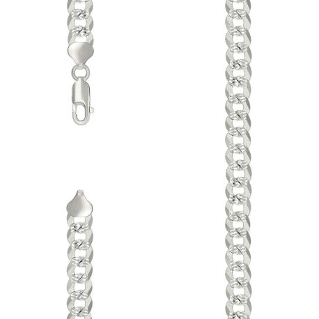 925 Sterling Silver Solid Pave Super Flat Cuban Chain Silver 250 8.6mm