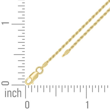 925 Sterling Silver Solid Rope Chain Yellow 035 1.5mm