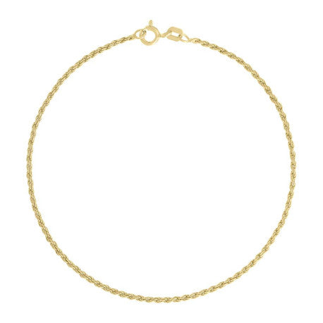 925 Sterling Silver Solid Rope Chain Yellow 030 1mm