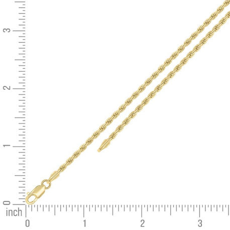 925 Sterling Silver Solid Rope Chain Yellow 050 2.5mm