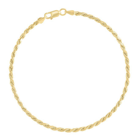 925 Sterling Silver Solid Rope Chain Yellow 050 2.5mm
