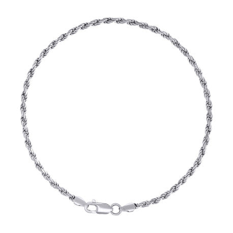 925 Sterling Silver Solid Rope Chain Rhodium 050 2.5mm