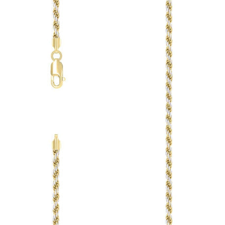 925 Sterling Silver Solid Rope Chain Two Tone 050 2.5mm