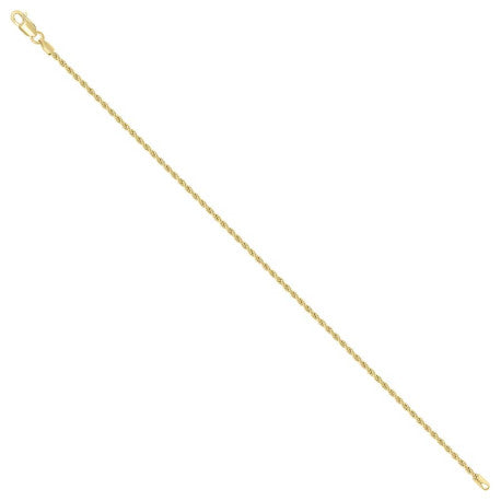 925 Sterling Silver Solid Rope Chain Yellow 040 2mm