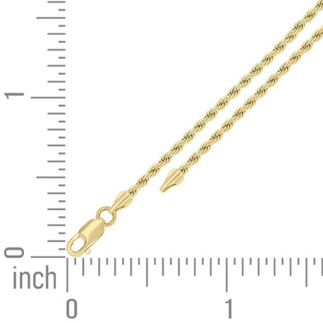 925 Sterling Silver Solid Rope Chain Yellow 040 2mm