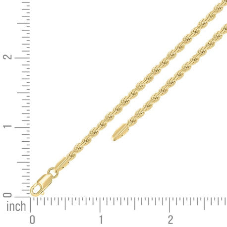 925 Sterling Silver Solid Rope Chain Yellow 070 3.5mm
