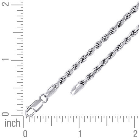 925 Sterling Silver Solid Rope Chain Rhodium 060 3mm
