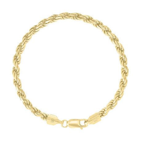 925 Sterling Silver Solid Rope Chain Yellow 100 4.5mm
