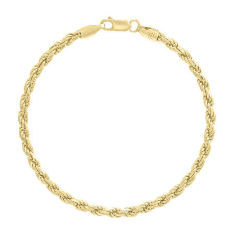 925 Sterling Silver Solid Rope Chain Yellow 080 4mm