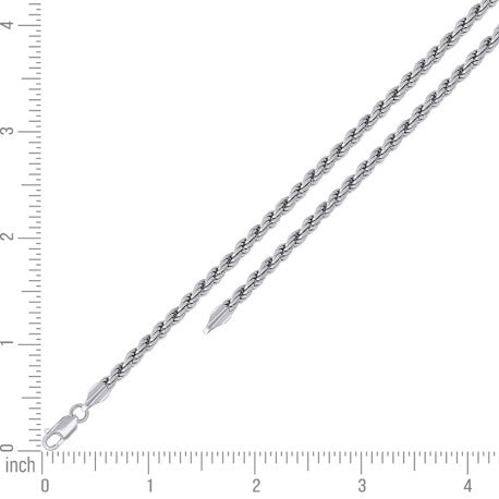 925 Sterling Silver Solid Rope Chain Rhodium 080 4mm