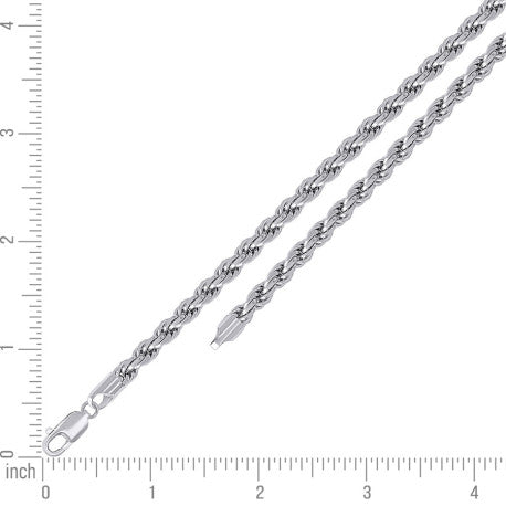 925 Sterling Silver Solid Rope Chain Rhodium 120 5mm