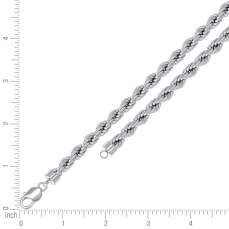 925 Sterling Silver Solid Rope Chain Rhodium 170 7.5mm