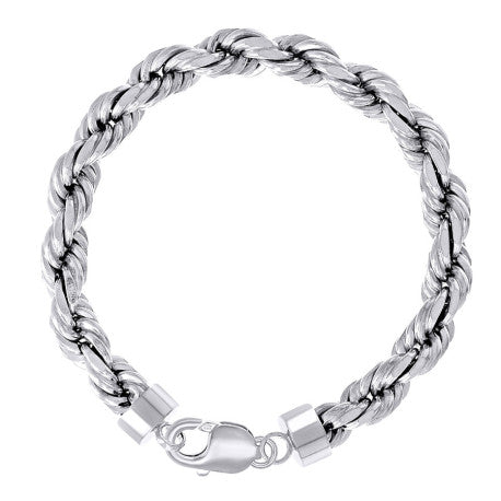 925 Sterling Silver Solid Rope Chain Rhodium 170 7.5mm