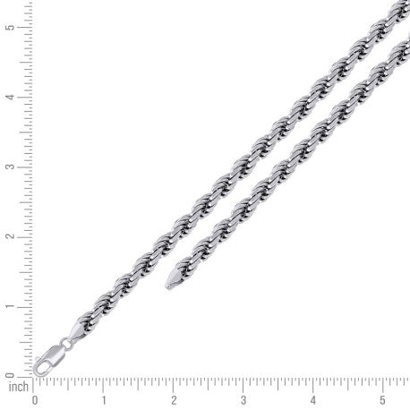 925 Sterling Silver Solid Rope Chain Rhodium 150 7mm