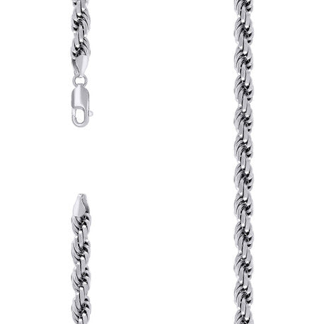 925 Sterling Silver Solid Rope Chain Rhodium 150 7mm