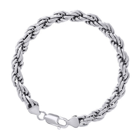 925 Sterling Silver Solid Rope Chain Rhodium 150 7mm