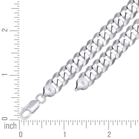 925 Sterling Silver Solid Super Flat Cuban Chain Rhodium 280 10mm