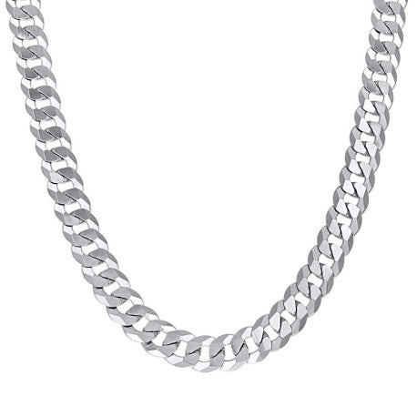 925 Sterling Silver Solid Super Flat Cuban Chain Rhodium 280 10mm