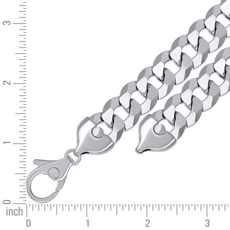 925 Sterling Silver Solid Super Flat Cuban Chain Rhodium 400 16mm