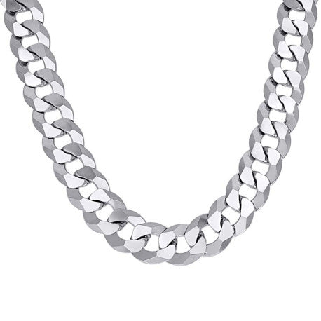 925 Sterling Silver Solid Super Flat Cuban Chain Rhodium 400 16mm