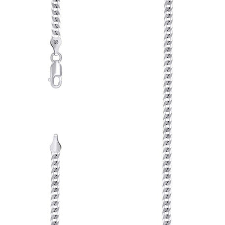 925 Sterling Silver Solid Super Flat Cuban Chain Rhodium 080 3mm