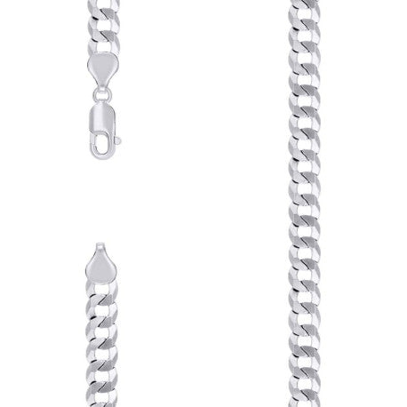 925 Sterling Silver Solid Super Flat Cuban Chain Rhodium 180 7.2mm