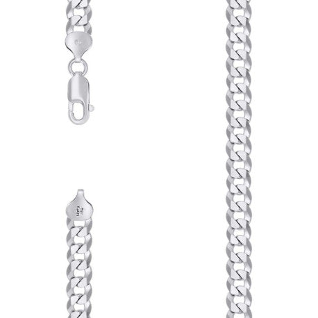 925 Sterling Silver Solid Super Flat Cuban Chain Rhodium 200 7.8mm