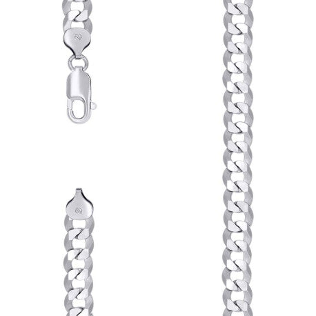 925 Sterling Silver Solid Super Flat Cuban Chain Rhodium 250 8.6mm