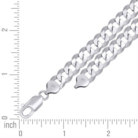 925 Sterling Silver Solid Super Flat Cuban Chain Rhodium 250 8.6mm
