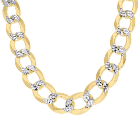 925 Sterling Silver Solid Super Flat Cuban Chain Two-tone 350 12.5mm