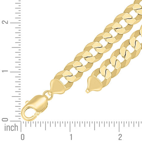 925 Sterling Silver Solid Super Flat Cuban Chain Yellow 300 10.5mm
