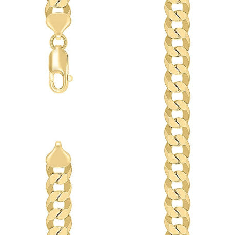 925 Sterling Silver Solid Super Flat Cuban Chain Yellow 250 8.7mm
