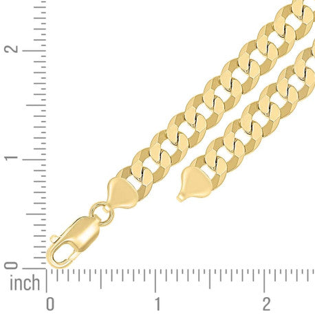 925 Sterling Silver Solid Super Flat Cuban Chain Yellow 250 8.7mm