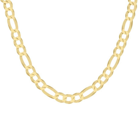 925 Sterling Silver Super Flat Figaro Chain Yellow Plated 250 10mm