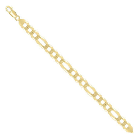 925 Sterling Silver Super Flat Figaro Chain Yellow Plated 250 10mm