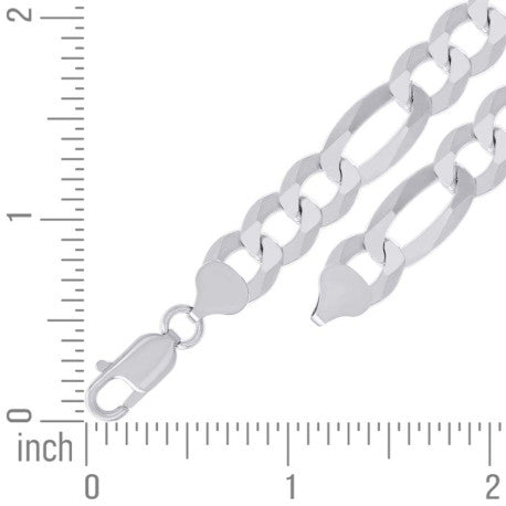925 Sterling Silver Super Flat Figaro Chain Rhodium Plated 250 10mm