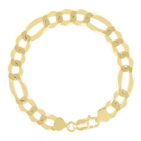 925 Sterling Silver Super Flat Figaro Chain Yellow Plated 250 10mm