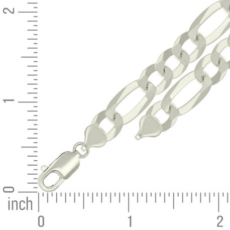 925 Sterling Silver Super Flat Figaro Chain Silver Plated 250 10mm