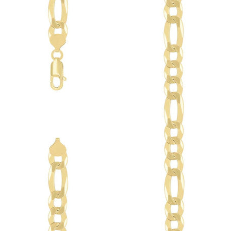 925 Sterling Silver Super Flat Figaro Chain Yellow Plated 250 10mm