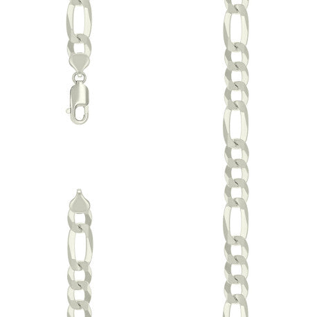 925 Sterling Silver Super Flat Figaro Chain Silver Plated 250 10mm