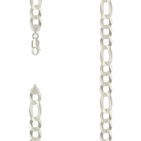 925 Sterling Silver Super Flat Figaro Chain Silver Plated 280 11mm