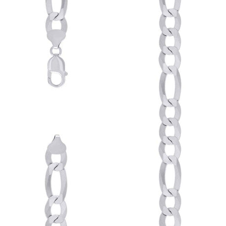 925 Sterling Silver Super Flat Figaro Chain Rhodium Plated 300 12mm