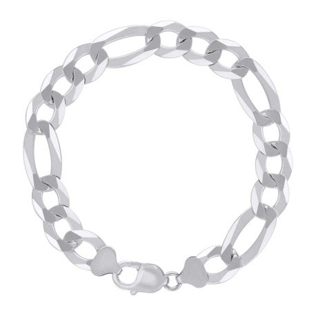 925 Sterling Silver Super Flat Figaro Chain Rhodium Plated 300 12mm